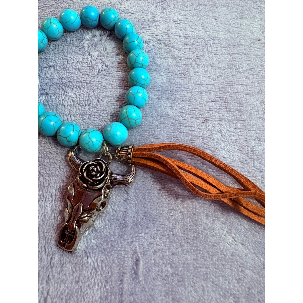 Jewelry set Turquoise western bracelet crescent moon necklace two stud earrings - Picture 3 of 16